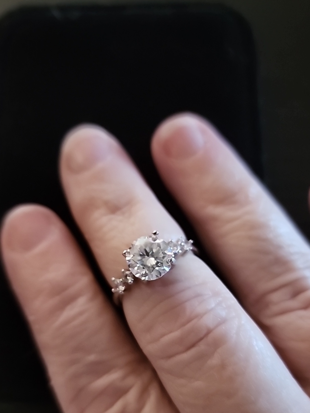 Rhodium-plated Solitaire Ring with Moissanite Center Stone - Size 6